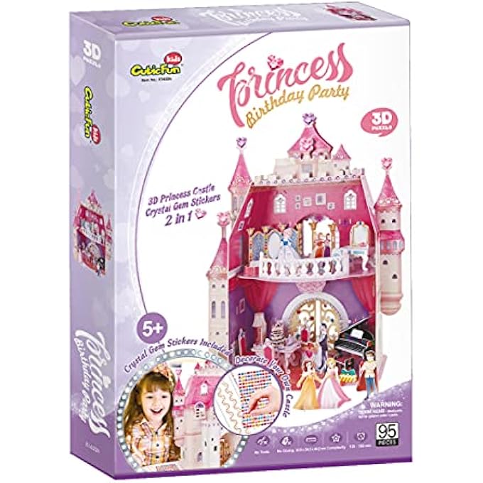 3D PUZZLE PRINCESS BIRTHDAY - DOLLHOUSE FOR GIRLS, 3D PUZZLES DOLLHOUSES FOR GIRLS, 95 PIECES, 524 GLASS STICKERS, 5 YEARS OR OLDER - Image 2